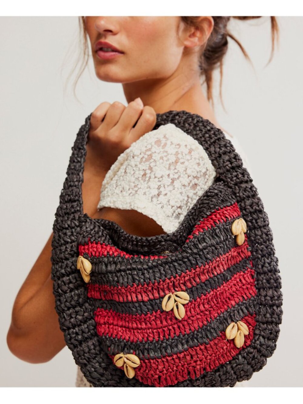 🆕 FREE PEOPLE Belize Shell Clutch / Dark Cherry + Espresso